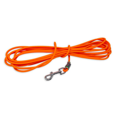 Lunghina in Biothane arancione fluo con moschettone in acciaio inox per cani da caccia