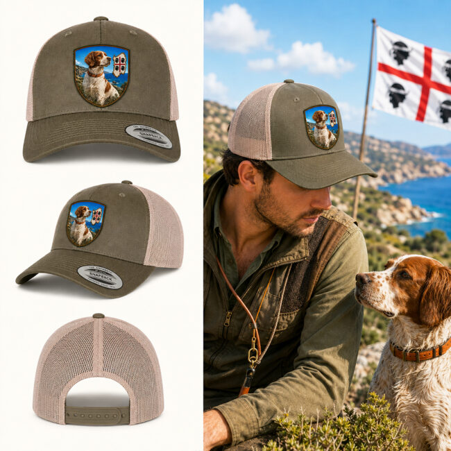 berretto Epagneul Breton Sardegna con patch effetto ricamo 3D simbolo Quattro Mori e nome ricamato